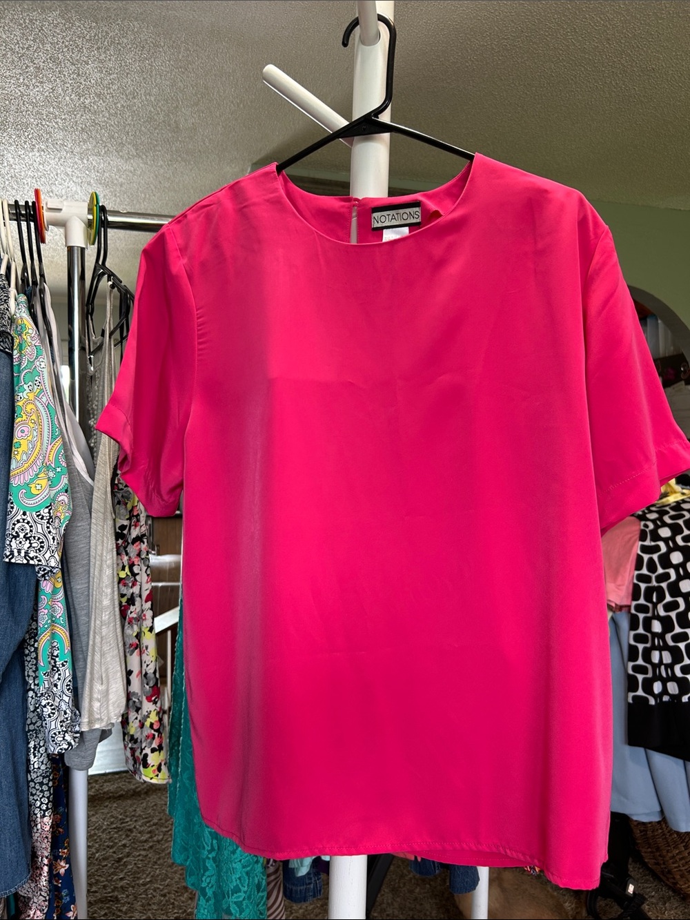 Notations Bright Pink Short Sleeve Blouse Size 14 NWT